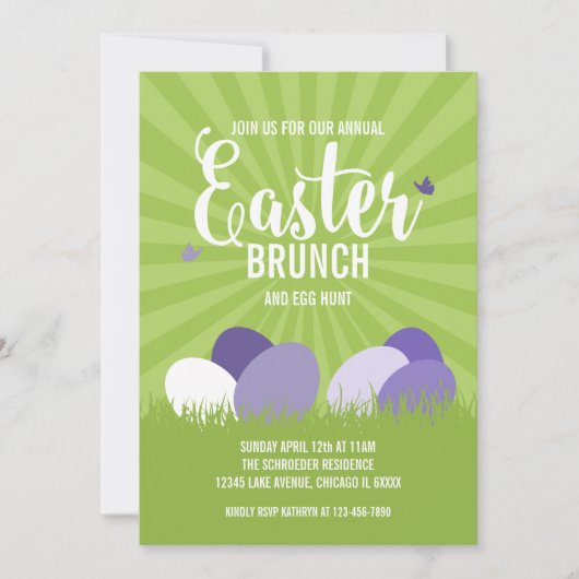Ultra Violet en Green Easter Brunch Egg Hunt Card Kaart (Voorkant)