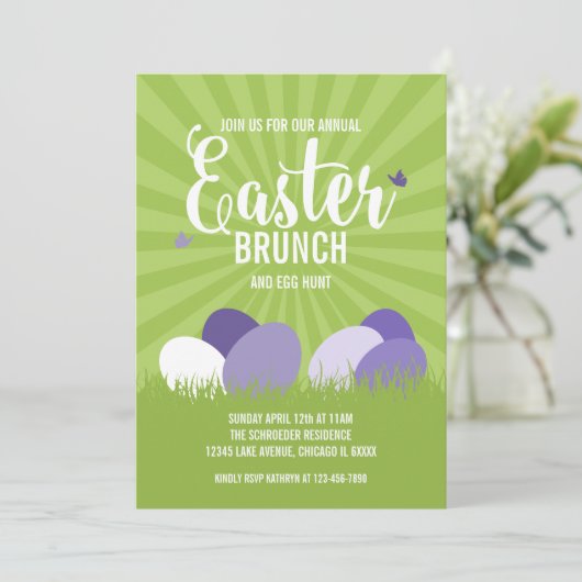 Ultra Violet en Green Easter Brunch Egg Hunt Card Kaart (Staand voorkant)