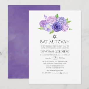 Ultra Violet Floral Bat Mitzvah Kaart