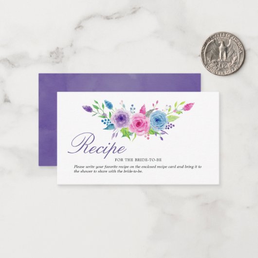 Ultra Violet Floral Vrijgezellenfeest Recipe Invoe Notitiekaartje (Voorkant / Achterkant in situ)