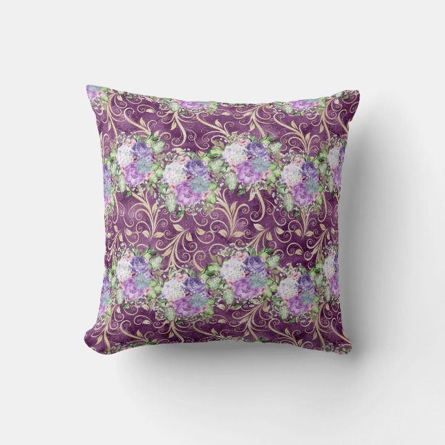 Ultra Violet Floral Waterverf Pattern Kussen (Voorkant)