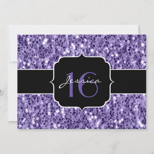 Ultra violet glitter sparkles Sweet 16 nodigen Kaart (Voorkant)