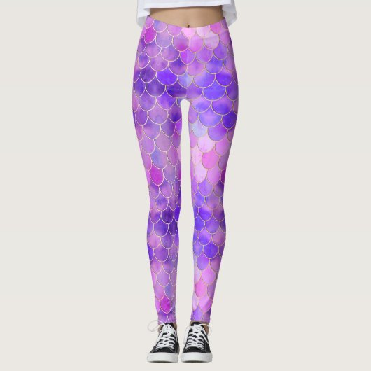 Ultra Violet & Gold Mermaid Scale Patroon Leggings (Voorkant)