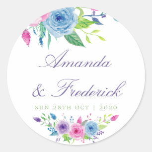 Ultra Violet Kleurcombinatie Waterverf Bloemen Bru Ronde Sticker