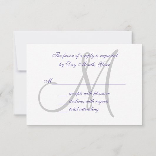 Ultra Violet Monogramme Élégant Mariage Carte RSVP (Dos)