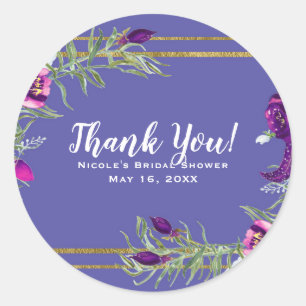 Ultra Violet Paars en Gold Floral Bohemian Favor Ronde Sticker