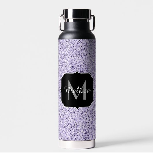 Ultra violet paars glitter spargel Monogram Waterfles (Voorkant)