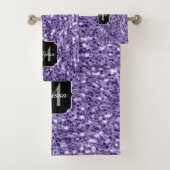 Ultra violet paars glitter sparken Monogram Bad Handdoek (Insitu)