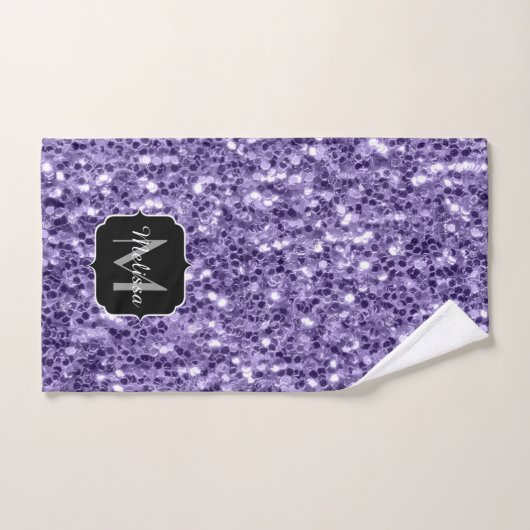 Ultra violet paars glitter sparken Monogram Bad Handdoek (Handdoek)