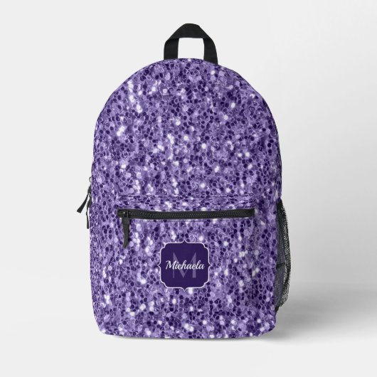 Ultra violet paars glitter sparken Monogram Bedrukte Rugzak (Voorkant)