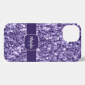 Ultra violet paars glitter sparken Monogram iPhone Hoesje (Achterkant horizontaal)