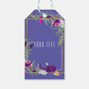 Ultra Violet Paars & Gouden Bloem Boheemse Favor Cadeaulabel
