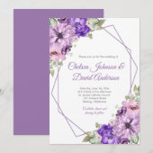 Ultra Violet Paars Roze Floral Geometric Wedding Aankondiging (Voorkant / Achterkant)