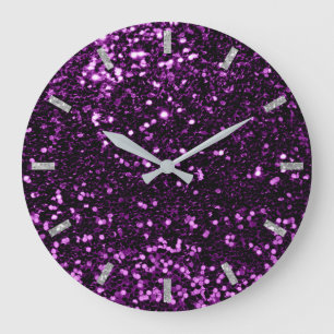 Ultra Violet Paars Sparkly Faux Glitter Gray Glam Grote Klok