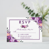 Ultra Violet Paarse Bloemen RSVP Bruiloft V Kaartje (Staand voorkant)