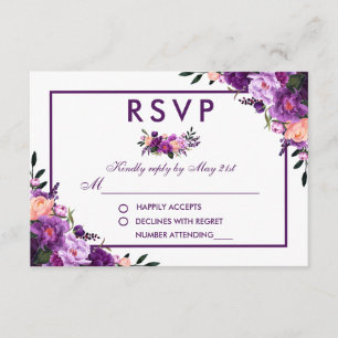 Ultra Violet Paarse Bloemen RSVP Wedding P Kaartje