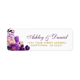 Ultra Violet Paarse Bloemen Waterverf Bruiloft G Etiket