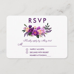 Ultra Violet Paarse Bloemen Waterverf Bruiloft VP RSVP Kaartje