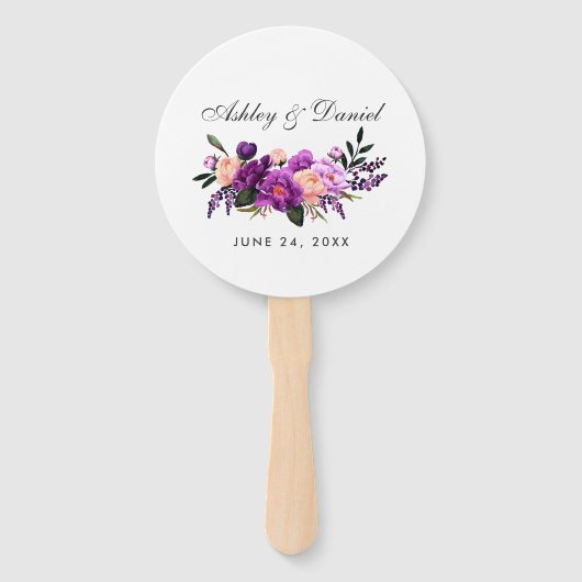 Ultra Violet Paarse bloemenbruiloft Handwaaier (Voorkant)
