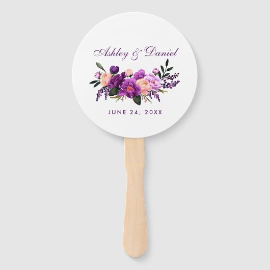 Ultra Violet Paarse bloemenbruiloft P Handwaaier (Achterkant)