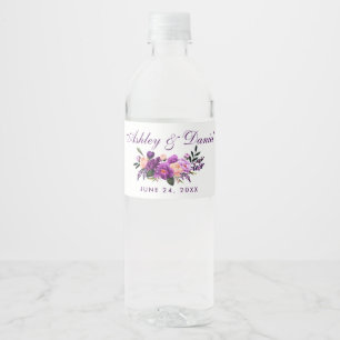 Ultra Violet Paarse Bloemenschildering Watercolor Waterfles Etiket