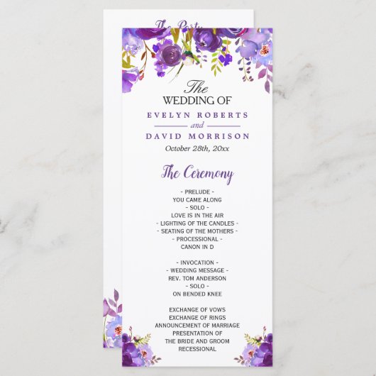 Ultra Violet Paarse Bloemige Huwelijksprogramma Programma (Voorkant / Achterkant)