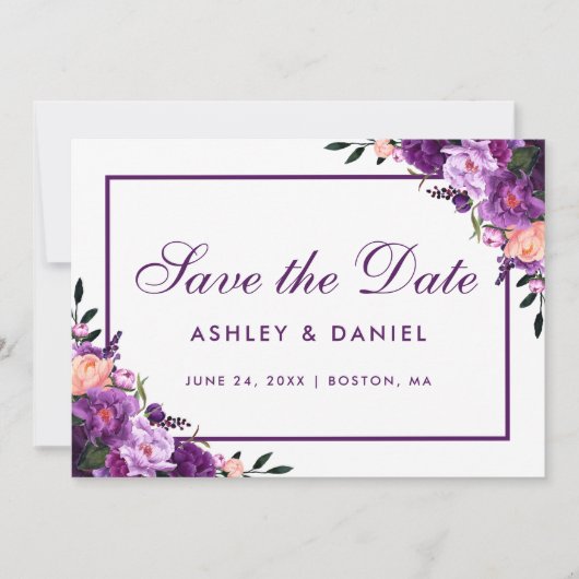 Ultra Violet Paarse Floral bespaart datum PF Save The Date (Voorkant)