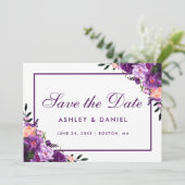 Ultra Violet Paarse Floral bespaart datum PF Save The Date (Staand voorkant)