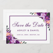 Ultra Violet Paarse Floral bespaart datum PF Save The Date (Voorkant / Achterkant)