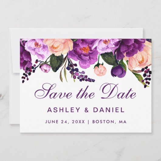 Ultra Violet Paarse Floral bespaart de datum P Save The Date (Voorkant)