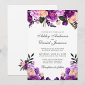Ultra Violet Paarse Floral | Uitnodiging tot wedde (Voorkant / Achterkant)
