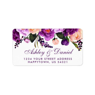 Ultra Violet Paarse Floral Waterverf Wedding PS Etiket