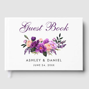 Ultra Violet Paarse Floral Waterverf Wedding PS Gastenboek