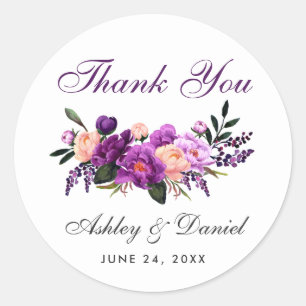 Ultra Violet Paarse Floral Weddenschap Hartelijk d Ronde Sticker