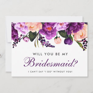 Ultra Violet Paarse Waterverf Floral Bridesmaid P Kaart