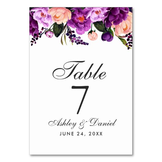 Ultra Violet Paarse Waterverf Floral Wedding Kaart (Voorkant)