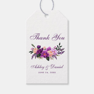 Ultra Violet Paarse Waterverf Floral Wedding P Cadeaulabel