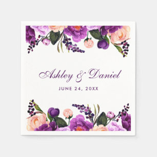 Ultra Violet Paarse Waterverf Floral Wedding P Servet