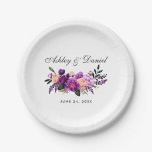 Ultra Violet Paarse Waterverf Floral Wedding Papieren Bordje
