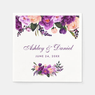 Ultra Violet Paarse Waterverf Floral Wedding PS Servetten