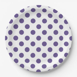 Ultra-violet polka-punten op wit papieren bordje