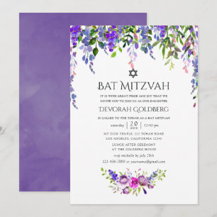 Ultra Violet Trouw Waterverf Bloem Bat Mitzvah Kaart