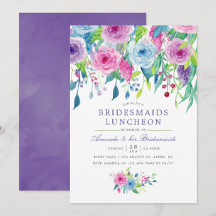 Ultra Violet Waterverf Bloemen Bruidsmeisje Lunche Kaart