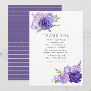 Ultra Violet Waterverf Floral Baby shower Bedankt Kaart