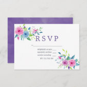 Ultra Violet Waterverf Floral Wedding RSVP (Voorkant / Achterkant)
