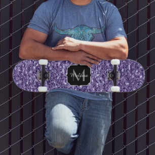 Ultra violette paarse glitters glanzen Monogram Skateboard