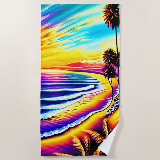 Ultrakleurige zonnegolven en palmbomen strandlaken (Voorkant)