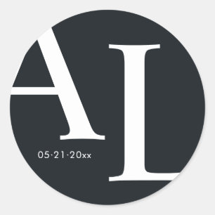 ultramoderne grote monogram bruiloft ronde sticker