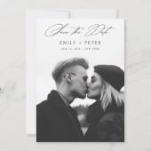 Ultramoderne minimalistische scriptfoto bruiloft save the date (Voorkant)