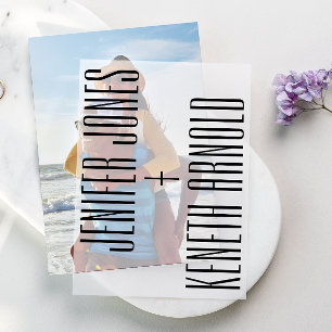 Ultramoderne minimalistische vetgedrukte namen bru vellum uitnodigingen